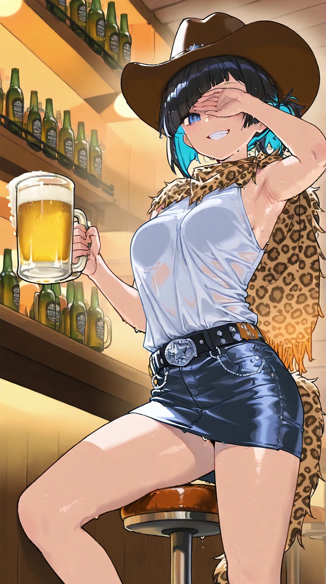 a cartoon of a woman sitting at a table, big horns, drinking, inside a tavern, drinking at the bar, really big, adult animation in the shadow of a cell, drunk woman, holding a big glass of beer, beer being drunk and spilled , oni horns, big chest, giantess shot, extremely detailed giantess shot, drinking a beer, drinking beer