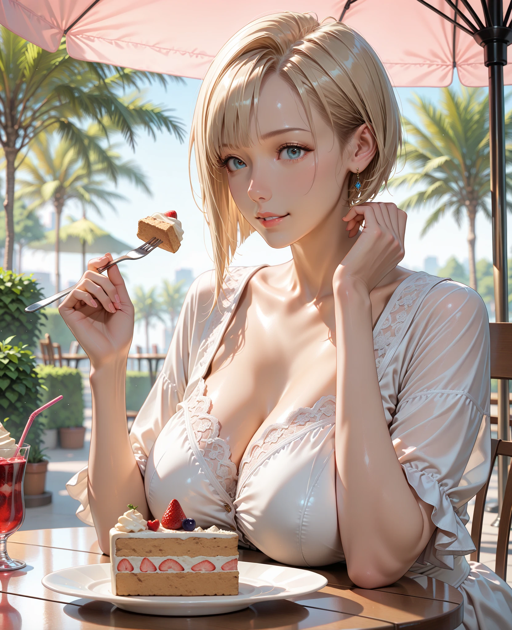 January Jones, masterpiece quality, (masterpiece quality:1.3), detailed, realistic, (realistic:1.3), at a busy restaurant, buffet table in background, lots of food in background, food everywhere, short hair, platinum hair, wearing white bra, (white bra:1.5), wearing white panties, (white panties:1.5), wearing choker collar, small breasts, (small breasts:1.5), thin body,
