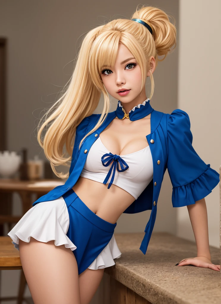 Sailor Moon sitting on the floor wearing black dress, elegant seduction pose, sexy girl, white clothes, yellow collar, yellow short skirt, looking up at the camera, blonde hair, red bow on head, sailor suit, sitting position, perfect face, moon in background, big eyes, smile, bare legs, Sailor Moon, high heels, walkaway, exposed panties, two legs, accurate shoe structure, high heels, optimized details, wear the same high heels, remove excess legs