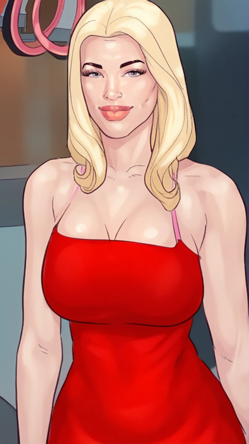 masterpiece, ,(solo:1.1), perfect face, (bright lighting:1.2),beautiful detailed eyes, extremely detailed face, perfect lighting,masterpiece, best quality, ((mature female)), ((large breasts)), 30yo female, 1girl, penis, hetero, 1boy, fellatio, oral, solo focus, pov, red lips, short blonde, straight hair , provocative, tease, lips, lipstick, red lips, red lipstick, pucker lip, air kiss, blow kiss,(2heads:1.3), conjoined dicephlus, dressed in a black and white bikini