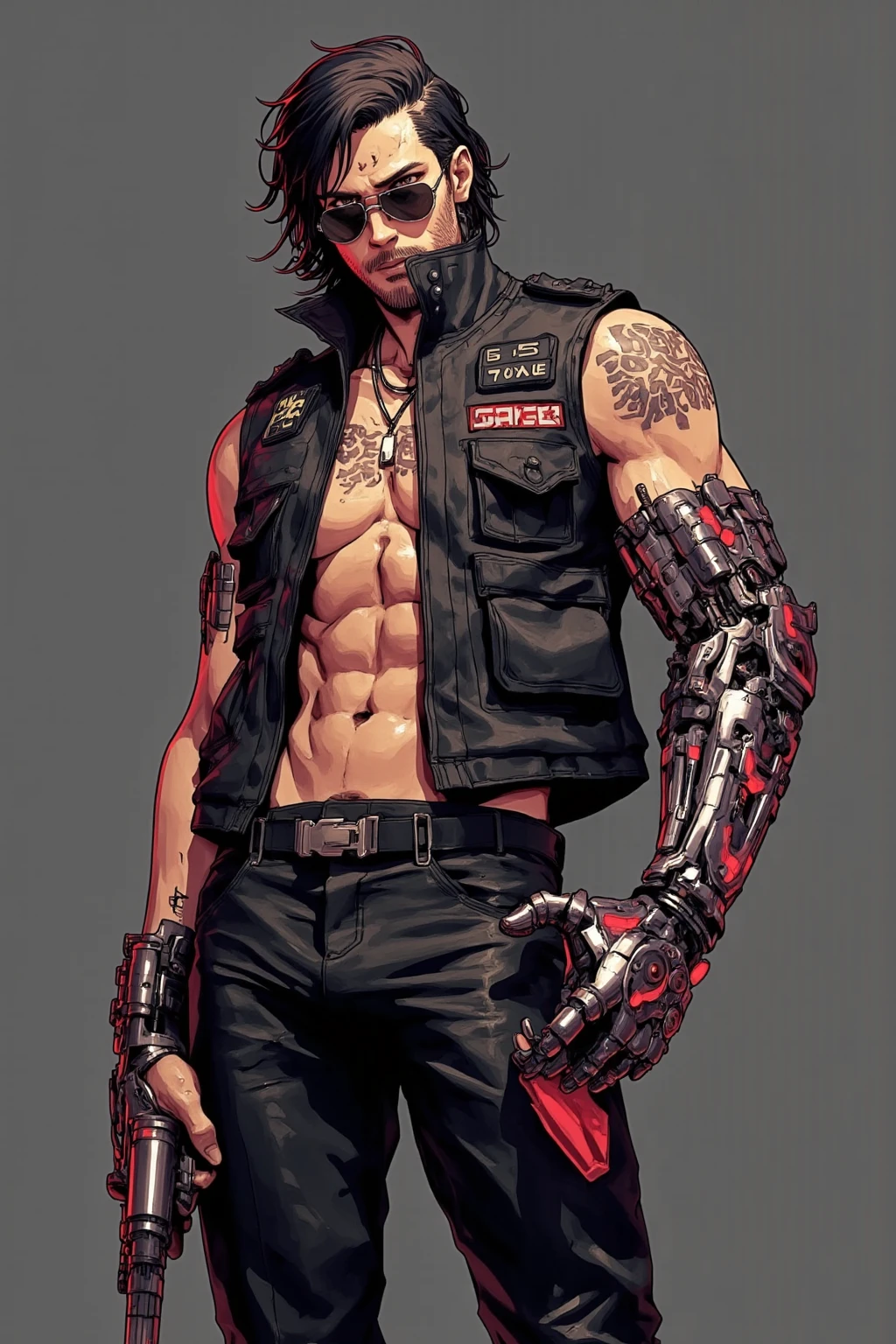 Best quality, ultra high resolution 8k, beautiful boy, manly man, very brave beautiful face, very fine face, cyberpunk glasses, cowboy hat, slim and athletic body,, moving white cloak, double leather belt,two pistols, two guns in each hand,cowboy suit,almost a super hero, Steampunk, action pose, add cinematic effect at the end, Bullets in the air