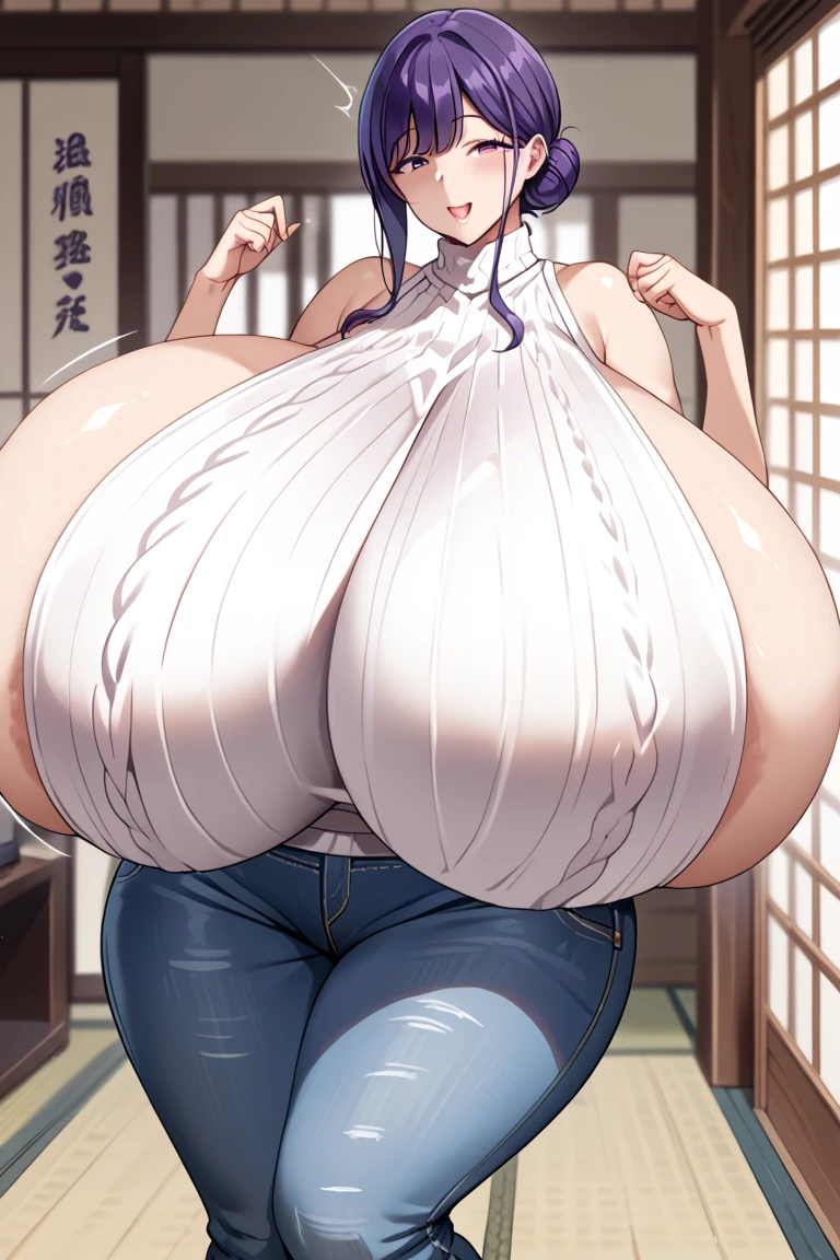 score_9, score_8_up, score_7_up, source_anime, best quality, clear face, Hinata Hyuga, Purple hair, white eyes, long hair, gigantic breasts, perfect body, standing, looking at viewer, shocked, china dress, white clothes,dynamic angle, indoor, wet clothes,blushing,embrassed,see though clothes,big boob,hands on boob, view from below,bend over,ripped clothes, nipple, milk, pee her dress