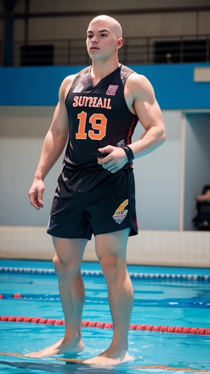 A handsome young Latino, 17 years old, shirtless, military haircut, black hair, brown eyes, intense look, affiliated features, height 1.80, weight 45 kilos, full body, aesthetic build, dressed in blue lycra shorts, white soccer shoes, training professional wrestling, with another man, on a wrestling mat.