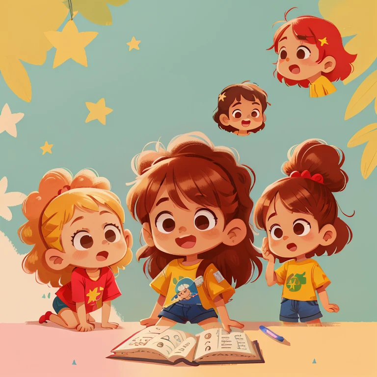 Two girls, twins, curly brown hair, watching tv