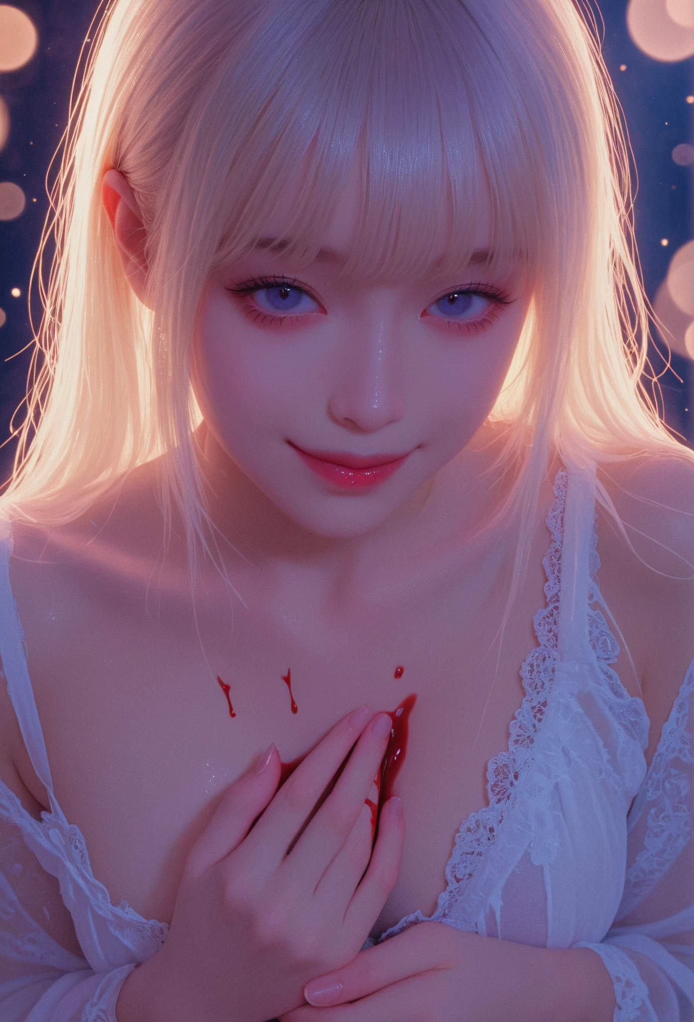 Highest quality, masterpiece, look up, Upper Body, cute,(Horror),(((Female beautiful zombie))),Dead,(((Bleeding,Injured))),(((Shedding tears of blood))),(Covered in blood),(Sexy),(sexy),((Completely naked)),Baby Face,Blonde,blue eyes,(((Large breasts))),(((Masturbation))),Beautiful Style,((Pale skin)),(Sensual look),Embarrassed,Sexy表情,Expressions of delight,(Dark atmosphere,fear),((Dim lighting))