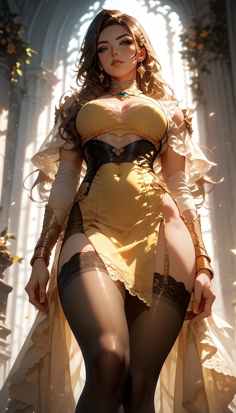 (La mejor calidad,A high resolution,Ultra - detallado,actual), JanePorter.Expressive, ultra-detailed, ultra-realistic, 1girl, , sexy face, brown hair, sexy ,  looking at the viewer, shy, flat breasts, shiny skin, black eyes, freckles, yellow robe, breast grab , nipples, boob focus , pov , close up, forest background, enjoying expression, one arm raised, athletic body, pale skin, brown nipple, (female on jungle ground:1.4) , JanePorterXLP, shocked, puffy sleeves, (open yellow dress:1.4) , tanned male,( hair bun:1.4) , laying on back, on ground, (JanePorter Tarzan :1.4), Epic Fantasy Art Style HD, 4K fantasy art, epic fantasy digital art style, epic fantasy art style, Fantasy Woman, epic fantasy art portrait, Epic fantasy style, hyperrealistic fantasy art, hd fantasy art, Epic fantasy character art, epic fantasy art, in style of dark fantasy art, epic fantasy digital art, (anatomía perfecta :1.4), (JanePorter Tarzan V2.1), (skirt lifted by itself: 1.1), (skirt lift: 1.3), (showing white panties: 1.3), (iluminación cinematográfica :1.4),( pose dinámica vaquero) 
