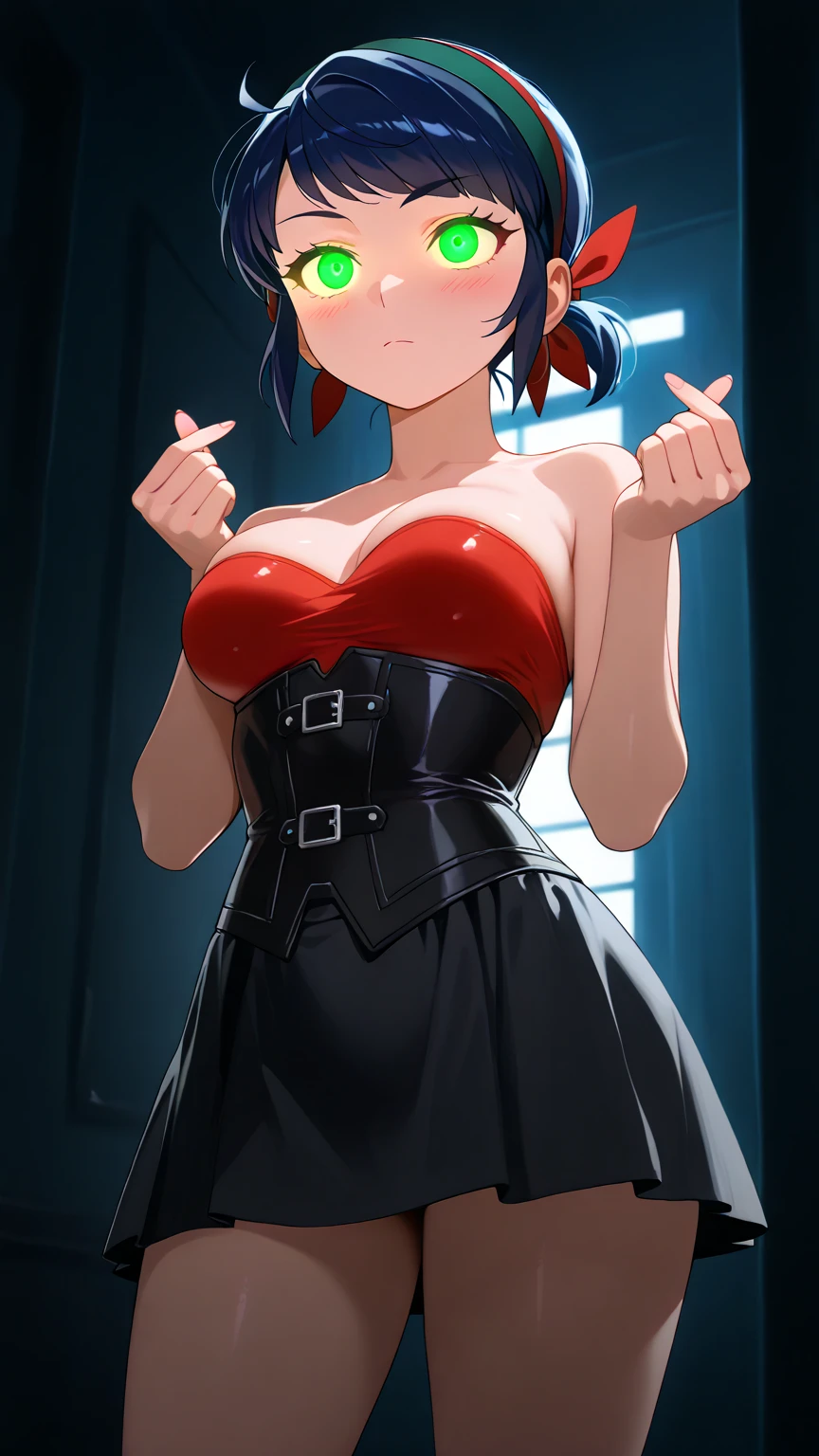 masterpiece, best quality, 1girl, 3rdC,   <lora:RyugasakiRene3rdCv1-000080:1>,  lifted_by_self, (shirt_lift:0.8), breast_curtain, one_eye_closed, beret, open_mouth, large_breasts, hat, black_headwear, black_skirt, official_alternate_costume, white_background, simple_background, blush, thighhighs, looking_at_viewer, smile, cowboy_shot, chain, pleated_skirt, thigh_strap, fang, ear_piercing jewelry, demon_horns, breast_curtain_lift, short_hair, underboob, zipper