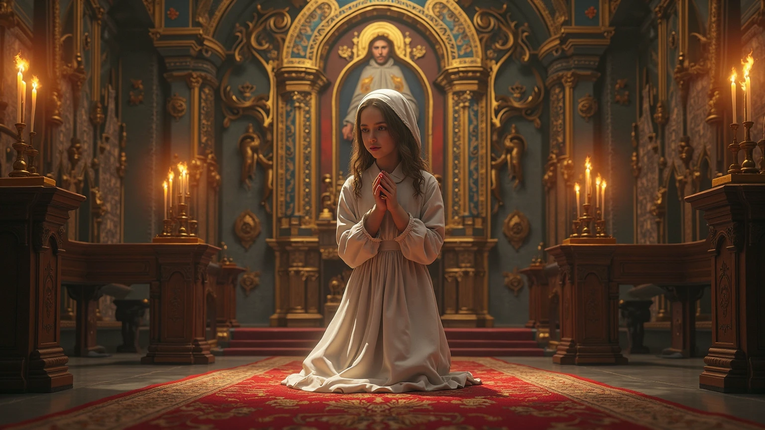 Girl praying in an orthodox church - SeaArt AI