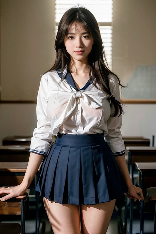 ((japanse beatiful girl:1.3)) ((school uniforms:1.4)) ((panty shot:1.5)) ((high school)),((dark blue skirt:1.3)) ((in the class room:1.3)) ((thin_fabric:1.4)) ((random sexy pose:1.3)) ((sweaty:1.5))((face is flushed:1.4)) ((big breasts:1.4)) ((close-up:1.2)) best quality,masterpiece,ultra high res,(photorealistic:1.4),raw photo,(Authentic skin texture:1.3),(film grain:1.3),panorama,character portrait,very wide shot,narrow waist,cowboy shot,(in the dark, deep shadow, low key, cold light,) night,(()),streaming tears,,dust,Tyndall effect,(expression),1girl,beautiful detailed eyes and face,white jabot,brown eyes,((brown hair:1.2)) ((full body:1.3)) ((smile:1.3))