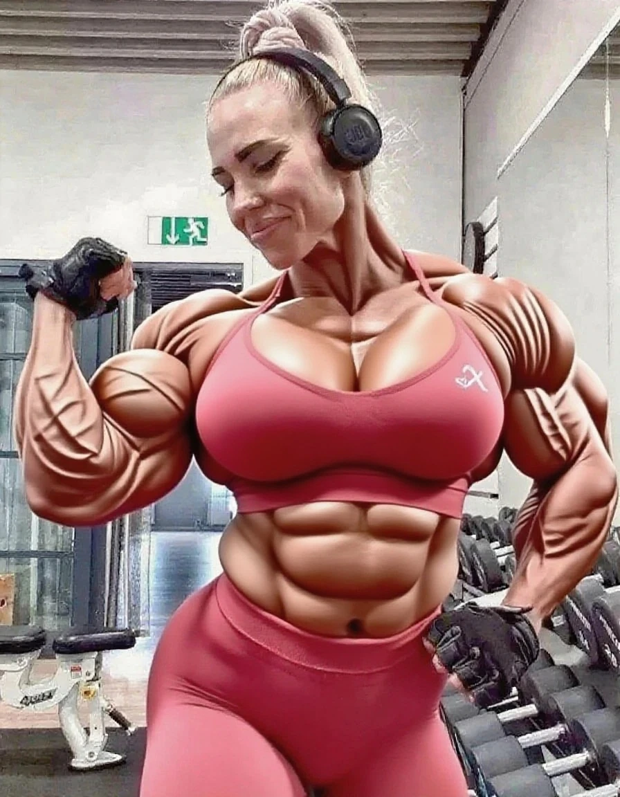 ((masterpiece, best)), (((small breasts))), (((((((muscle woman, strong woman, muscle workout, perfect biceps workout, perfect abs workout))))))), ((sexy seduction workout, sexy seduction flex)), (at the beach), (1girl), light pink hair, open-chest seduction, flared, bangs, glasses lady, (full), slim, smile, [wide hips], standing, (blue file), 8K picture quality