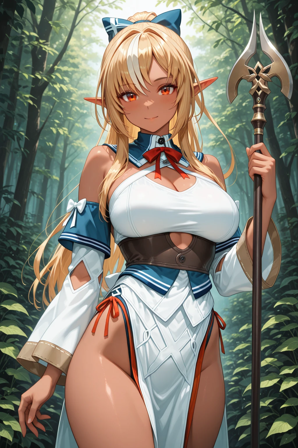 (8k, best quality, masterpiece:1.2), ultra-detailed, (high brightness:1.3), (high contrast:1.1), (high saturation:1.1), (anime screencap:1.20), 1 girl, ((solo:1.5)), (((FletcherMKIIKC))), ((long hair:1.2)), ((blonde hair:1.5)), ((hair ornament:1.5)), cute, ((Detailed details eyes:1.5)), cute, (((((revealing dress:1.30))))), ((((silver dress:1.30)))), (red blush:1.3), ((saggy huge breasts:1.5)), puffy nipples:1.5, (huge areola:1.5), ((sideboob:1.20)), (((((covered nipples1.30))))), (cute smile, happy), ((thigh boots:1.20)), (((outdoor, day))), ((full body:1.5)), ((slim body:1.10)), ((slender body:1.10)), (((petite girl:1.20)))