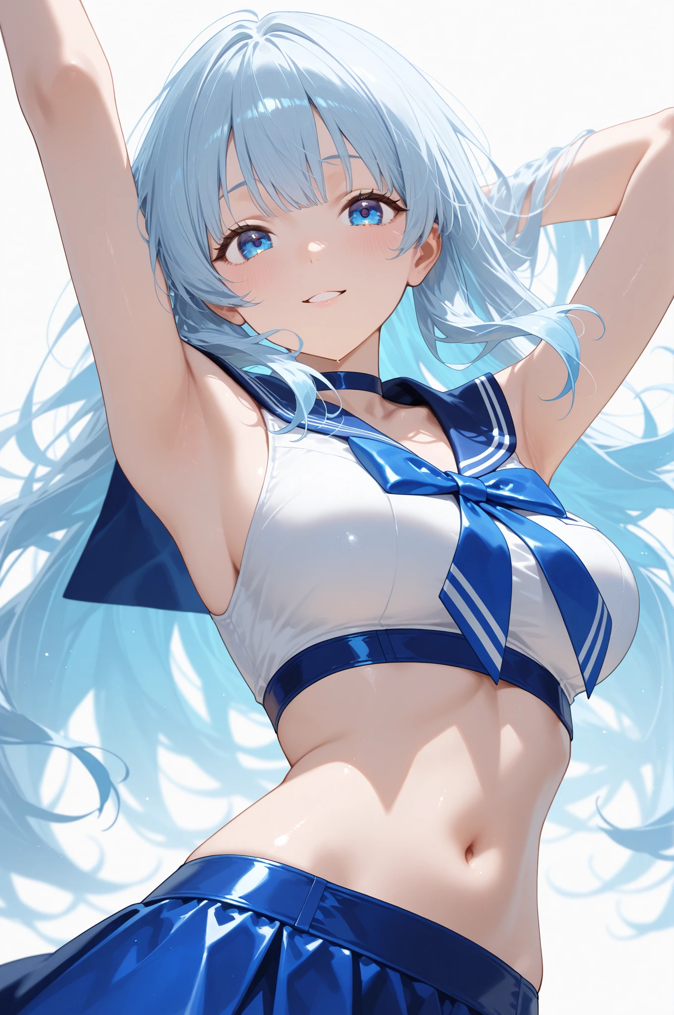 (Intricate and highly detailed illustration:1.2)、Cute Shota、Cat-eared teenager、Light blue long hair,Wearing a sailor-style frilled camisole and frilled skirt style bikini、bright、Sparkling、