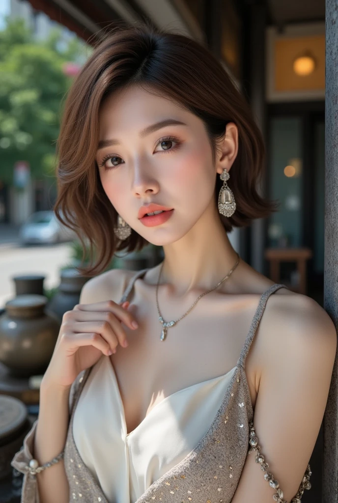 ((Highest quality, 8k, realistic photographic expression、masterpiece: 1.3))、((Slender body:1.4 ))、(((Beautiful middle-aged woman、5 Japanese matomically correct face、charisma)))、(Slim and toned waist:1.3),(((large breasts drooping downwards,)))、((A lot of brown hair、Messy short hair))、(())、((Purple satin lingerie with lace))、Perfect Makeup、((A refreshing smile:1.2))、Thin legs, Small face with pointed chin、Rough skin、Long droopy eyes、(Wrinkles around the eyes:1.2)、necklace, (Professional cool lighting:1.3)、(Waist to head:1.2)、cool and simple dark wall background、
