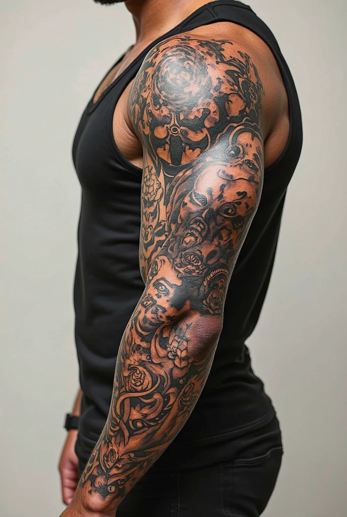 super detailed cyber tribal black work tattoo style