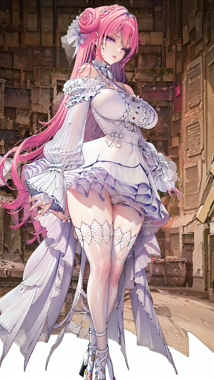 ((((Obra maestra, La mejor calidad, ultrahigh resolution)))), 1girl, standing, ((pure pink hair, hair over eye)), long hair cut, shiny skin, ((purple eyes)), glowing_eyes, neon eyes, (ultra detailed eyes:0.7, beautiful and detailed face, detailed eyes:0.9), ((centered)), smirk, ((wide shot)), facing viewer, ((sea on the background, bright lighting, summer, sunlight)), large chested, looking at viewer, wide hips, dynamite body, ((perfect hands)), (((head:1, arms, hips in view, elbows, arms, legs, in view))), ((hands behind back)), empty eyes, beautiful lighting, ((cool)), ((beautiful)), (((NSFW))), edgLL, naked, sea, sand, sky, see trough, public hair, wet skin, water, womb tattoo, bangs, hair ornament, nude, naked, pussy, vagina, nipples,