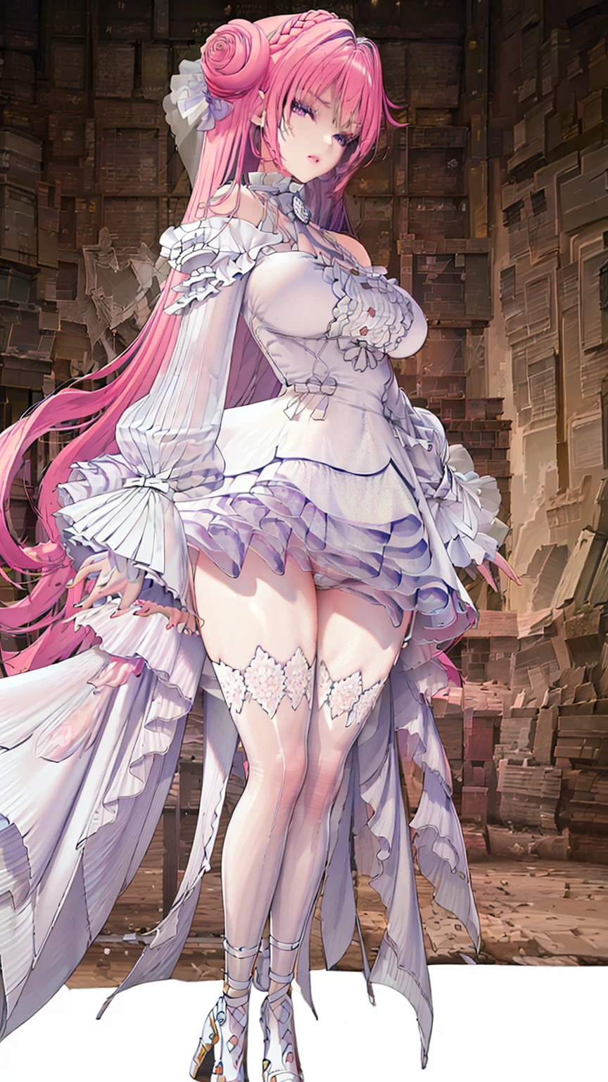((((Obra maestra, La mejor calidad, ultrahigh resolution)))), 1girl, standing, ((pure pink hair, hair over eye)), long hair cut, shiny skin, ((purple eyes)), glowing_eyes, neon eyes, (ultra detailed eyes:0.7, beautiful and detailed face, detailed eyes:0.9), ((centered)), smirk, ((wide shot)), facing viewer, ((sea on the background, bright lighting, summer, sunlight)), large chested, looking at viewer, wide hips, dynamite body, ((perfect hands)), (((head:1, arms, hips in view, elbows, arms, legs, in view))), ((hands behind back)), empty eyes, beautiful lighting, ((cool)), ((beautiful)), (((NSFW))), edgLL, naked, sea, sand, sky, see trough, public hair, wet skin, water, womb tattoo, bangs, hair ornament, nude, naked, pussy, vagina, nipples,