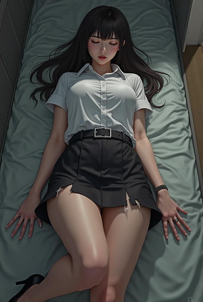 Masterpiece, hyper detailed 8k, perfect anatomy, lying, 2rich Short black haired girls nude, money and gun on bed, looking at viewer, slender body,blue eyes, flashing Pussy, showing Titties, eyes about to faint, arms touching nipples, from below, young and very pretty girl, sheer, gleaming skin, upper tits, on gray colored bed, (accurate depiction of real girls Pussy and breasts), money, condom, wine bottles, lube, jewellery, and gun on bed, full body shot, girls wearing black high heels, diamond ring, golden earrings, golden watch, pearl necklace, navel piercing on belly button and Christina piercing on her pussy, only small pearl whitebra, sexy bangles, straight legs, Spreading her pussy, full body shot, black short hair, close legs, 