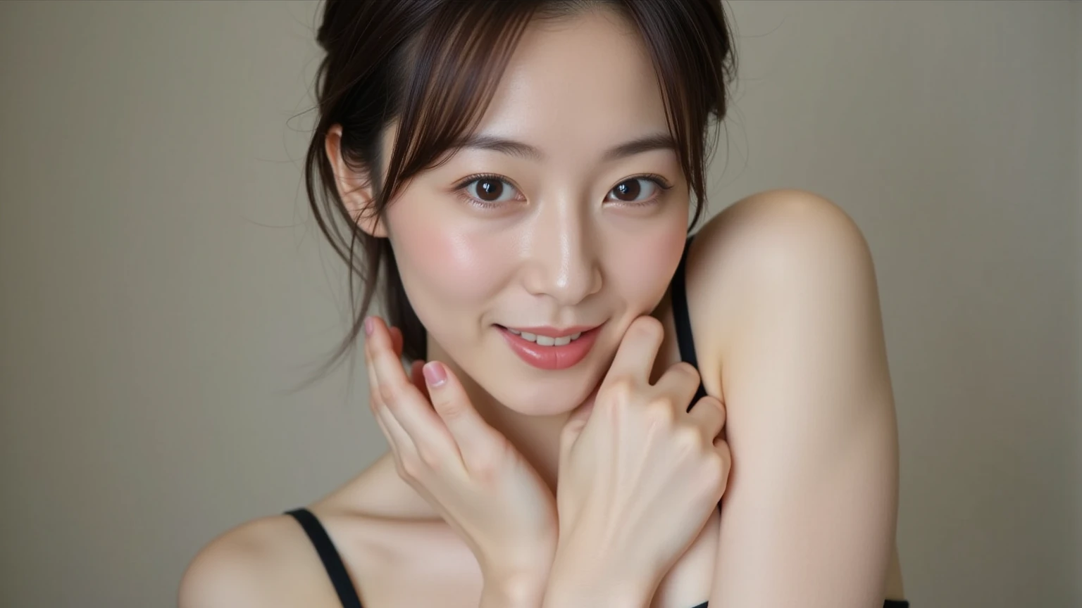 highest quality, shape, Very detailed, finely, High resolution, 8k wallpaper, 完璧なダイナミックな構shape, 美しくてBeautiful Eyes,Short Bob Hair、Big Breasts、Natural color lip, Bold sexy pose、smile、Adult female 30 years old、美shape、ear piercing,Choker on neck,Adult sex appeal、Subjects striking sexy poses for the camera,〝Sculpture model pose」,((Realistic lighting, highest quality, 8k, masterpiece: 1.3)), Clear focus: 1.2, 1 girl, Perfect body beauty: 1.4, Slim Abs: 1.1, ((Dark brown wavy hair, Messy Hair,Add an accent color to your hair tips,Big Breasts: 1.3)), whole body, Long legs, Very detailedな顔, Beautiful Eyes, double eyelid,thin, thin, whole body, Full of tattoos, Lots of earrings, Beautiful and shiny hair, Short Wavy Hair, Kind and charming, Expose your shoulders, Delicate and sexy collarbone, 魅力的な楕円shapeの顔, double eyelid, Pink Lips, Small Nose, Concentrated face, 超High resolution, Very detailed, Graceful posture,Body Paint Dresses,Browsing Caution, Ultra-thin transparent luxury,The entire dress is covered with sheer lace、A fitted olive afternoon dress.,T-back underwear is see-through,Browsing Caution ,Glowing Skin, black,Wildcard Background, Spotlight,"Please randomly select one of the camera angles below:: Rear View, whole bodyショット, Front view, Or a low angle shot."