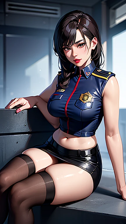 (1 girl:1.3)、Pokimane, Streamer Pokimane, solo、super realistic, super detailed、best quality、((((dark blue crop top, dark blue miniskirt, dark blue cross strap high heels, dark blue leather jacket, dark blue tinted sunglasses, dark blue bow on top of hair)))), light smile，the biggest：1.4, ((((extremely wide hips, extremely busty, extremely big breasts, extremely big ass, very thick thighs, nipples poking through clothing)))), on black fashion show stage background, neon lights in background,