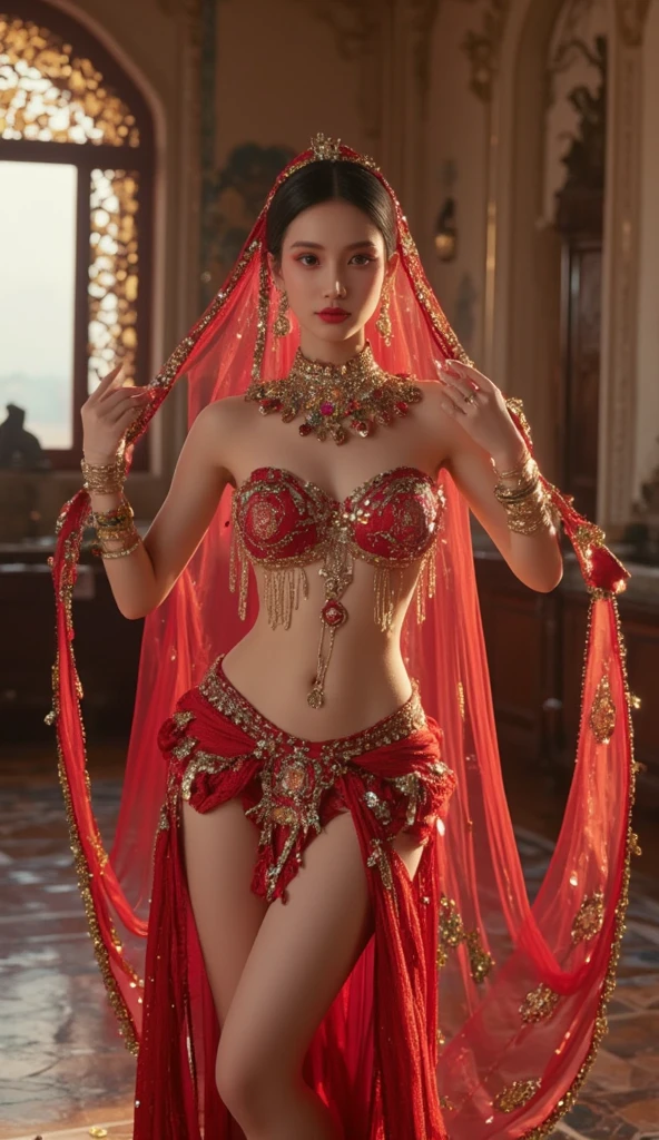 ((masterpiece:1.4)、(top-quality:1.4)、(reallistic:1.7))、Queen of Mars、coronation ceremony、Super beauty、Sexy Daughter、1girl in、Luxurious costumes worthy of a queen、age19、Super Ultra Ultra Bikini、Looking Back Beauty、Outstanding style、Slender Abs、Anatomically correct limbs、Anatomically correct body structure、Realistic standard body shape、beauty legs、Beautiful ass、A detailed eye、beautidful eyes、Raw photo、red-lips、Red high heels、tiarra、a choker、a necklace、耳Nipple Ring、Palace Royal Palace Room