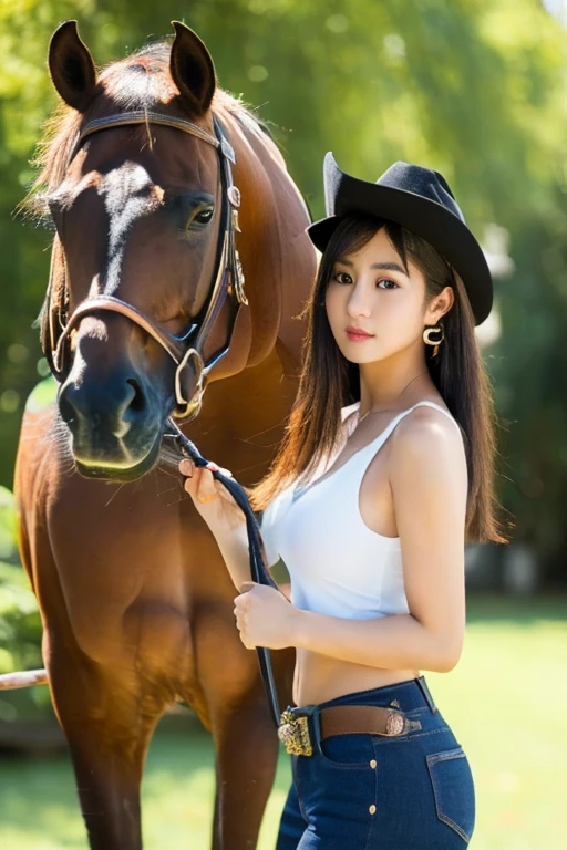 best quality, ultra high res, photoshoot, (photorealistic:1.4), 1girl, caucasian, bodybuilder girl,
Girl riding a horse, wearing bikini, (light brown hair:1), looking at viewer, smiling, cute, full body picture, (slim legs:1),out door,detailed eyes,detailed face,kpop idol,huge ass,light smile