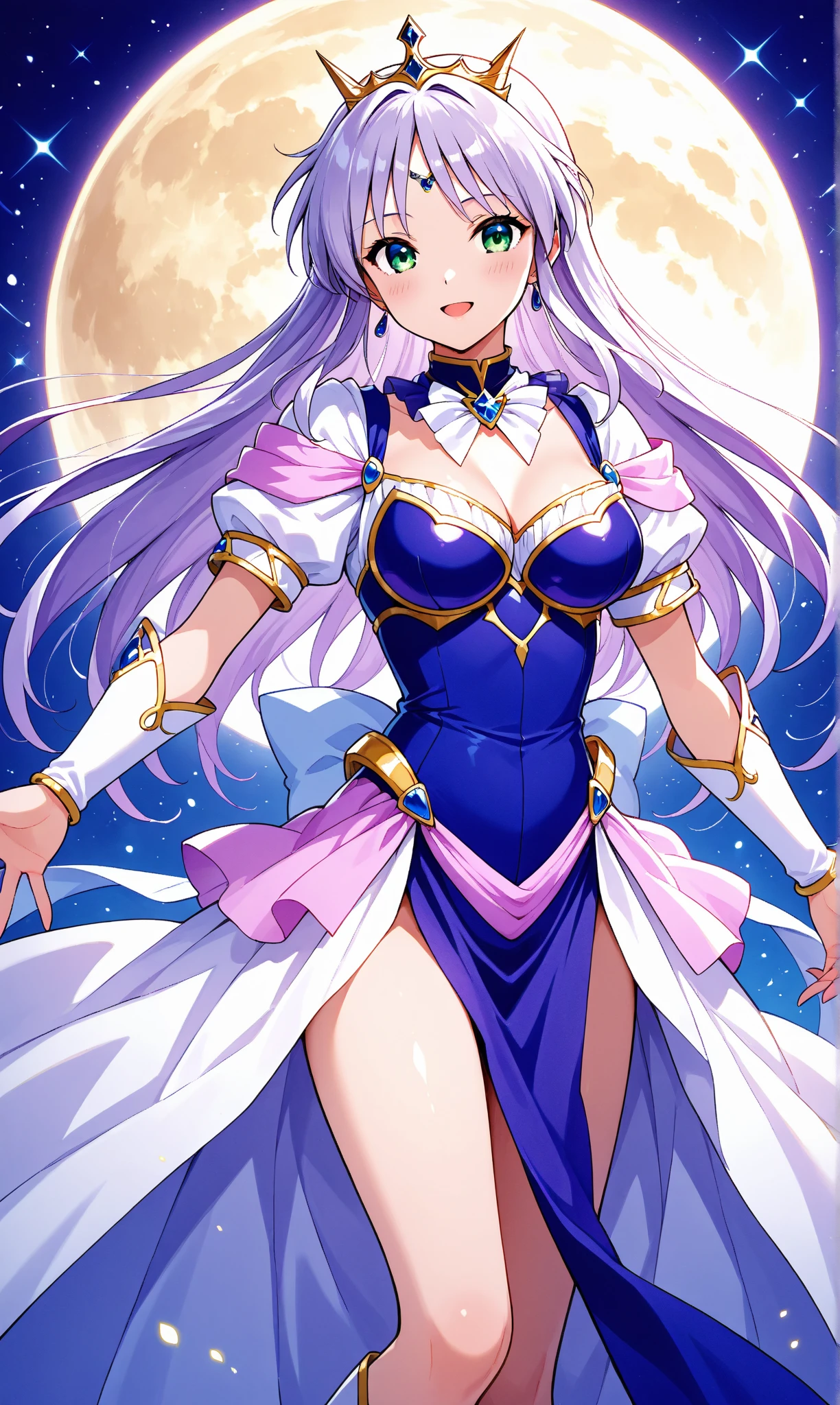 , Sexy, from above, facing viewer, eyes close up, covered cleavage, galaxy reflection on eyes, galaxy eyes, univers hair, twintail, busty, moon background, full body, 8k, absurd quality, beautiful face, hands out of frame,absurd res, high res, (masterpiece:1.4), ultra-detailed, 1girl, from front, jumping, stockings, galaxy hair, galaxy shape eyes, Andromeda eyes, garter belt, yandere, twintail