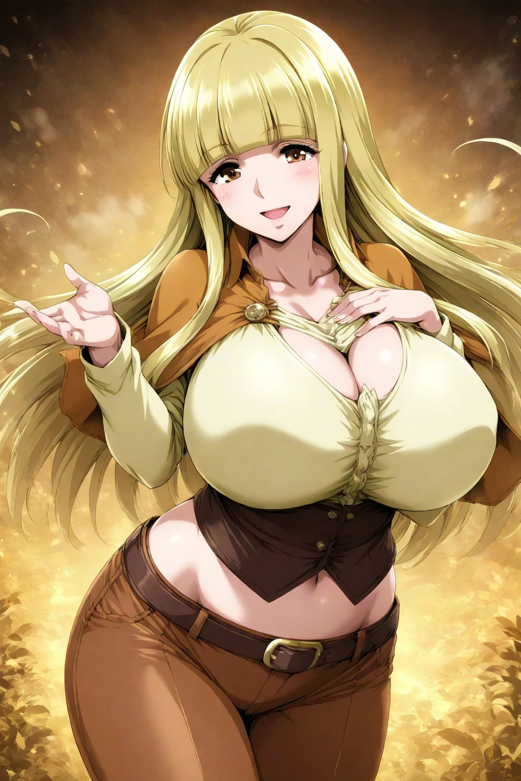 gigantic breasts,bursting breasts,cleavage cutout,cute smile,shy,one eye closed,cosplay as Mii