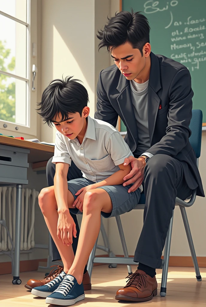 Black and white 2D drawing of a teacher yelling at a sleeping teenage student