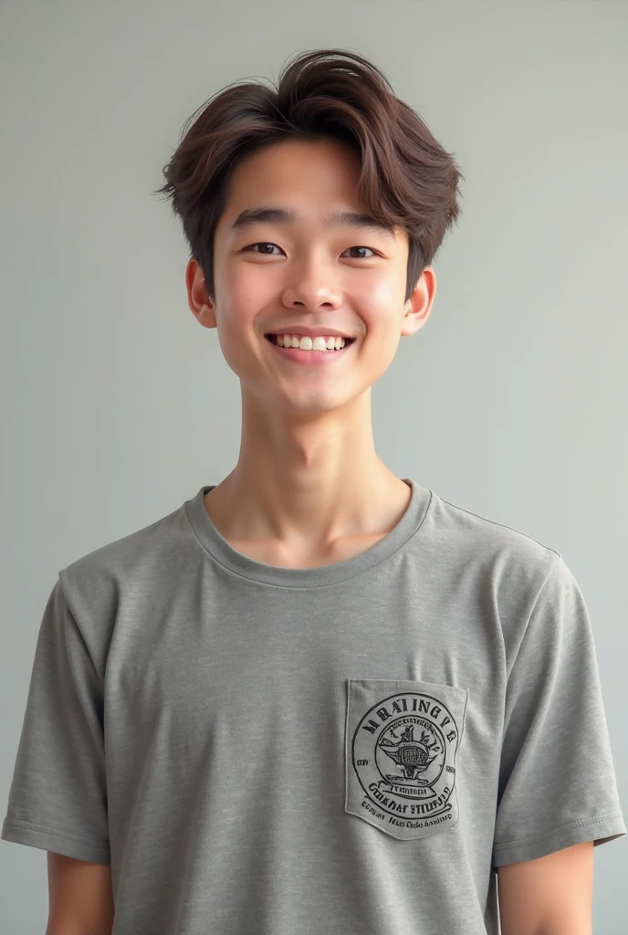 A boy age 22 and stand look camera zoom angle front half body