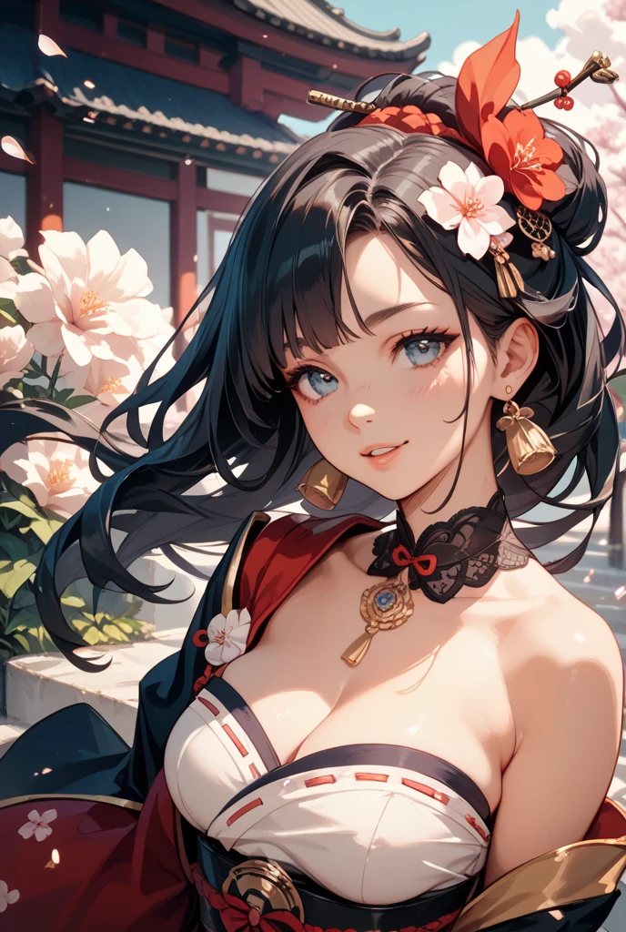 Highest quality, Super quality, 16K, Incredibly absurd, Very detailed, delicate and dynamic, Natural light, Fine particles reflect rainbow colors, Diffuse reflection of light, Vortex of Light, Many cherry blossom petals fall, Kyoto, Gion, night, Crescent Moon, Create amazing image effects, Upper body close-up, (, cute sexy girl, big busts, Sensual expression, peacefulness, Elegant, , geisha, hair ornaments, black long hair, Japanese traditional kimono, Tifa Lockhart Final Fantasy VII)
