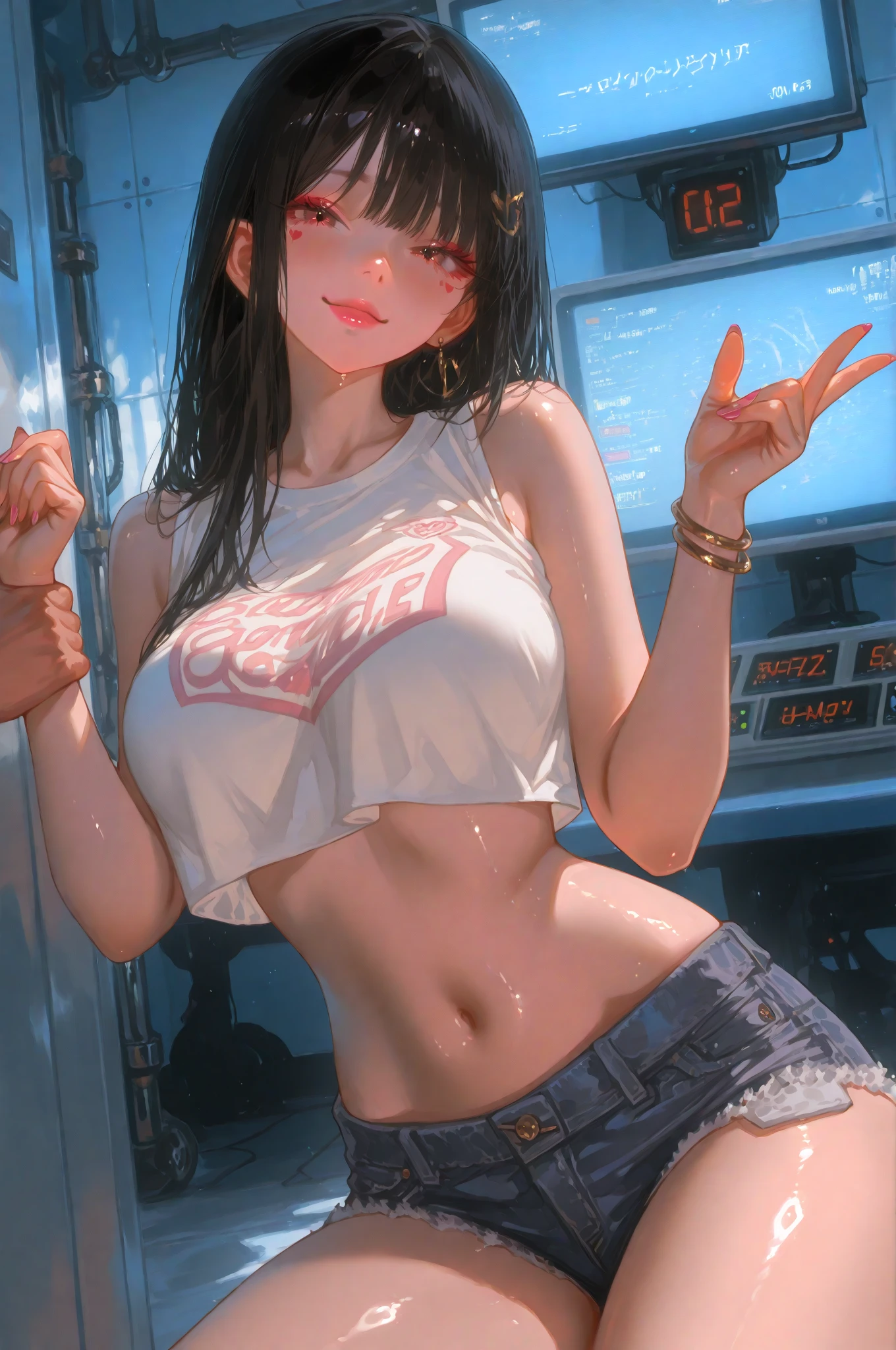 NSFW, (4+girls:1.5), (alternate athlete swimsuit pool), tanned skin, dark tanned skin, oil, abs:1.5, tan lines, dynamic poses, sexy interactions, girls playing beach volley, ball of beach volley, net, masterpiece, top quality, ultra high definition, highest resolution, very detailed, perfect face, professional lighting, clean skin, CG illustration, slender, very cute, young face, cleavage, lower breast, wet body, (breasts out:1.4), different hair colors, short hair, pixie haircut, semi-long hair, different hair cuts, hair ribbon, blush, navel, from below, wet body, (breasts out: 1.4), (plastic bag 1.2), transparent swimsuit, beach, sand, water, (wind: 1.3), girls playing behind, showing ass, black necklace choker