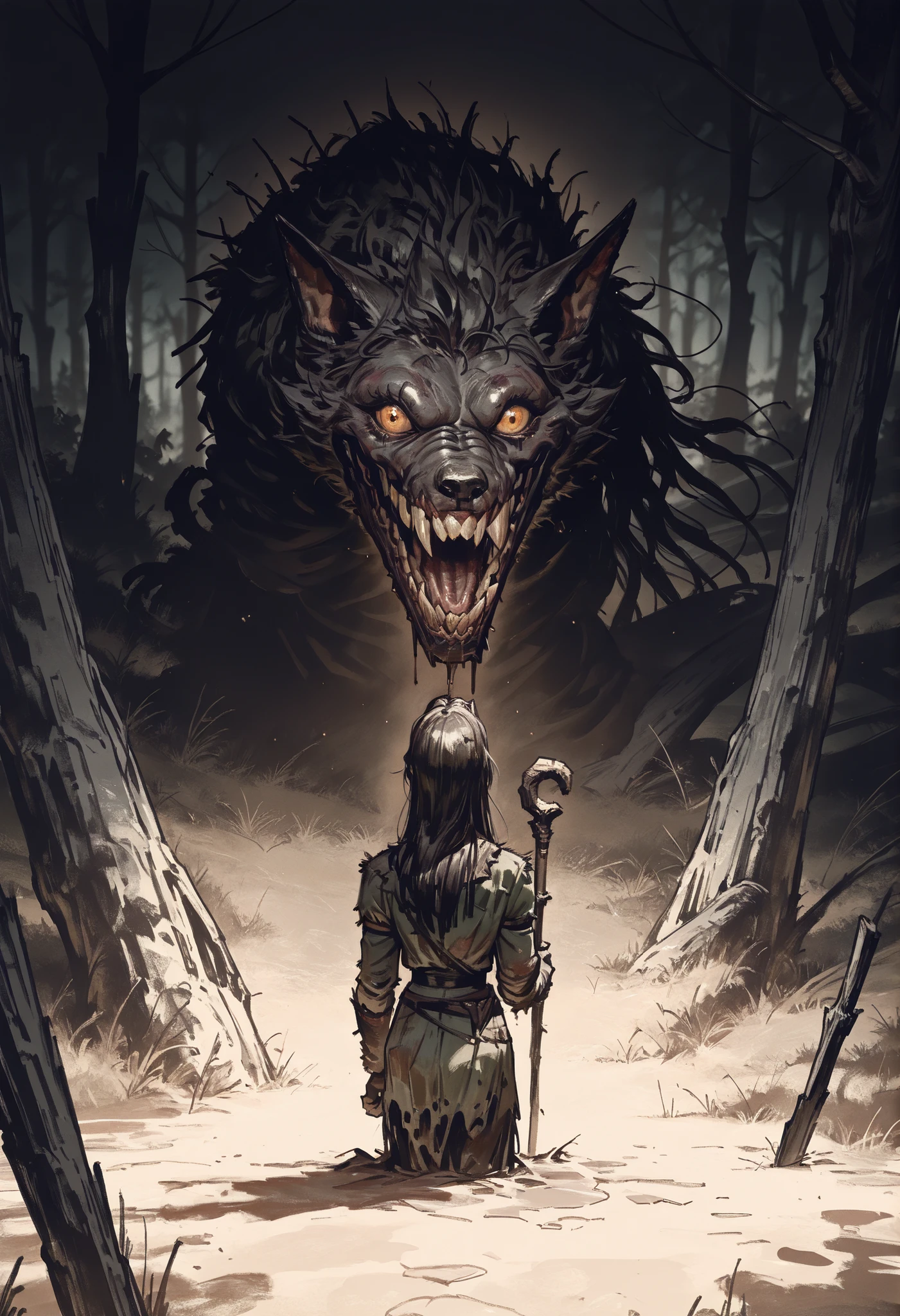 score_9, score_8_up, score_7_up, score_6_up, score_5_up, score_4_up, gr4ph1t3, sketch, (masterpiece), RETRO FANTASY STYLE, ELABORATE SKETCH, dark Witch woman, near small cabin, dirty ((swampy fields)), dark, alone in the dark ((cabin)), dark woods, lone cabin, Witch of a dark forest, dirty swampy fields, dark, horror, (vividcolors:1.1), (UltraHD8K), (intricatedetails:1.1), masterpiece, best quality, amazing quality, belth, long hair, LowKeyLights, cinematic 8k, UHD, horror, grimm , dark