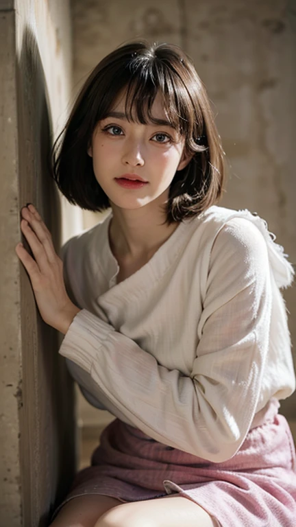 A high quality picture, a short hair girl,with a balck hair ,with a big breast, big breast, sexy face expression, horny face