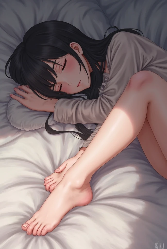 Reimu from touhou showing her feet, with feet up while smoking marijuana