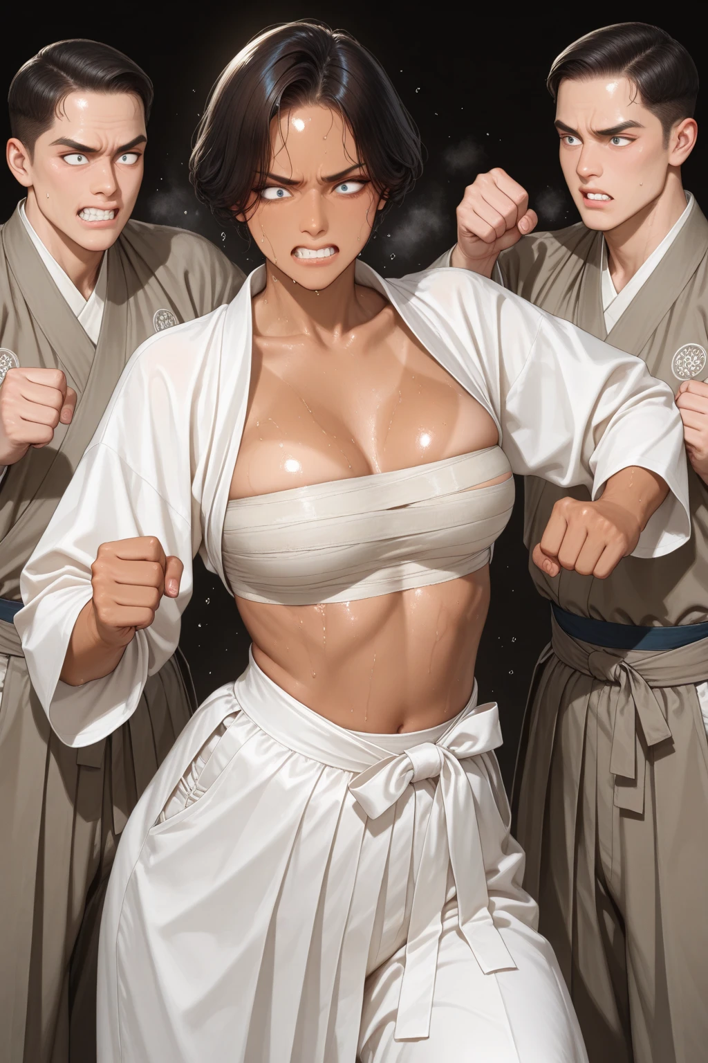((Naked))(professional female wrestler),((Locker room after the game)),(Change of clothes),(Clothes taken off),(Fatigue),spot light,shadings