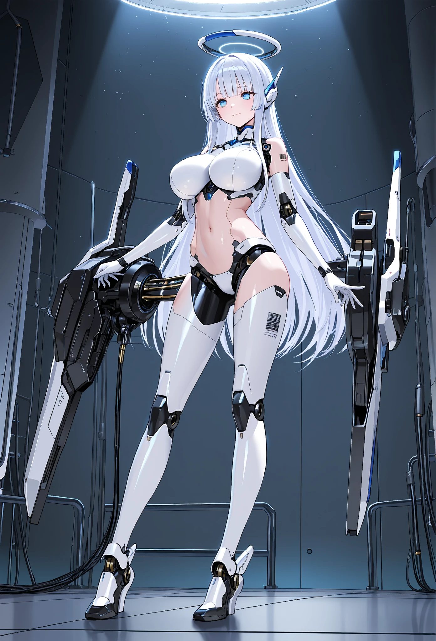 SF anime style universe space　Starry Sky　Inside the spaceship　indoor　spaceship interior metal wall
Girl with a gun in a leotard, straight hair, high-leg leotard, 
rifle gun ((metal helmet)) ((metal shoes))
 beautiful eyes, beautiful girl, late teens, aggressive expression, mouth open, fangs growing in the mouth
((huge container))

Masterpiece Precise Painting 4K,a D, 1980s (style)