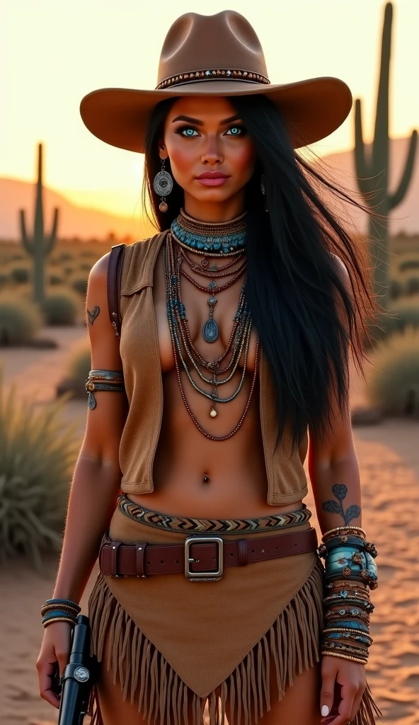 Slim, Tattooed tribal warrior, female, in a small town, out of place, confused, wearing a mini skirt made from animal pelts, topless, fantasy setting