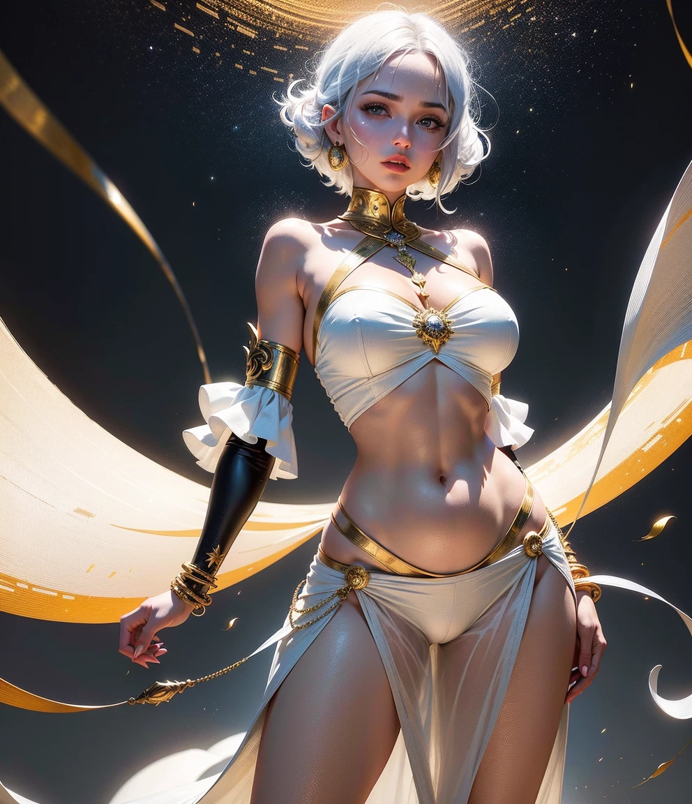 future, female, ((white hair)), short hair,scholar,heavy makeup, cute, big chest, ((orange open chest clothes)),technological sense,8k, best quality, masterpiece, illustration, an extremely delicate and beautiful, extremely detailed ,CG ,unity ,wallpaper, Amazing, finely detail, masterpiece,best quality,official art, extremely detailed CG unity 8k wallpaper,((smile)),tomboy,intricate,((Big eyes)),((perfect eyes)),highly detailed, sharp focus,rich background,loli,epic,rich detail cloth,