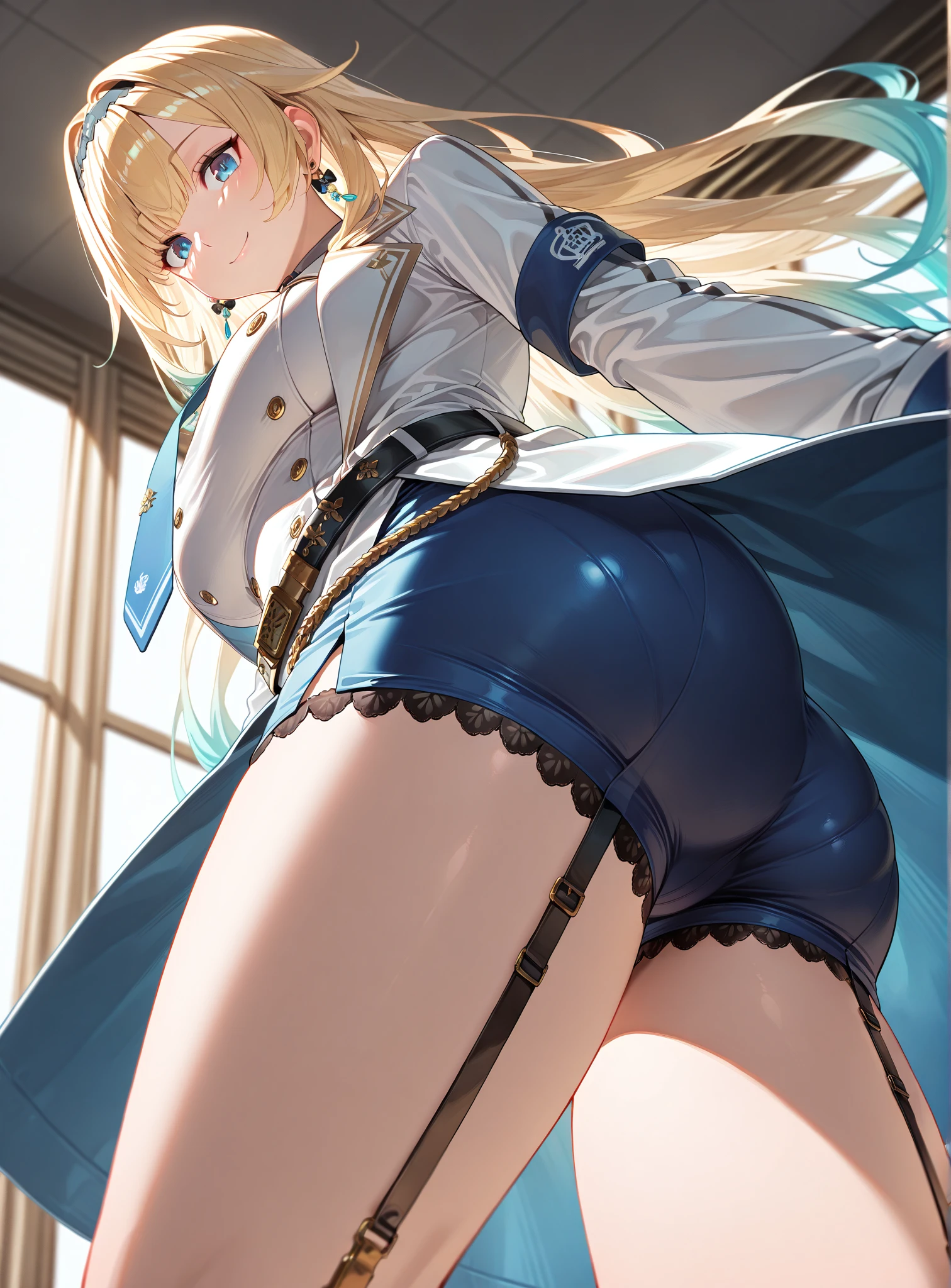 16k,masterpiece,best quality,firefly \(honkai: star rail\), 1girl, solo, white background,looking back, blush,embarrassed ,long_hair, blue_eyes, bangs, night, hairband,, closed_mouth, white_hair, long_sleeves, black_hairband, wing_hair_ornament, hair_ornament, dress, hair_between_eyes,big ass,ass focus,print panties,skirt lift,upskirt,from below