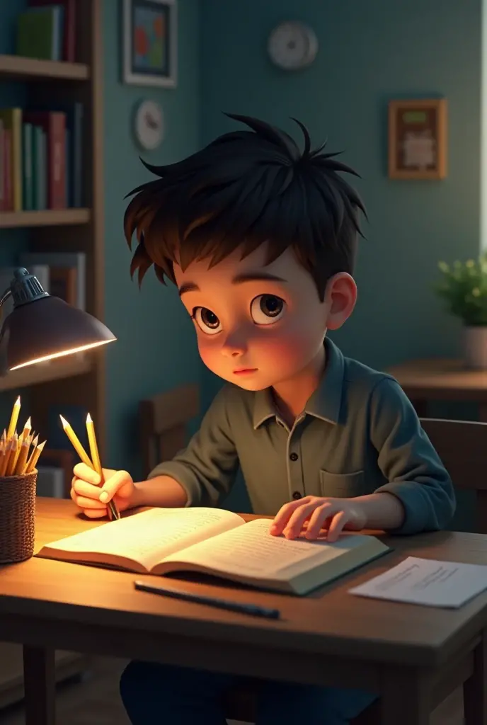student boy in study room