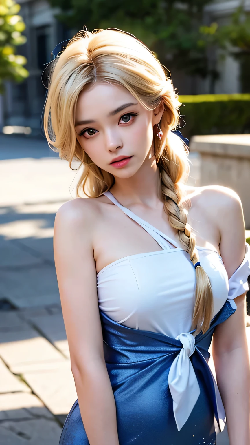 Sexy Big 、Sexy cute looks and cute 15 year old beautiful girl, beautiful and sexy face、A strong wind blows my hair in front of my face、beautiful long blonde French braided hair、beautiful, Cute and sexy eyes hidden behind long bangs