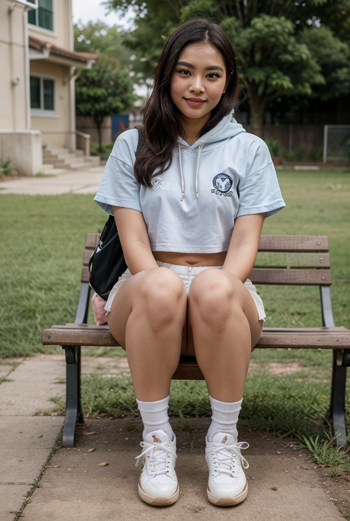 masterpiece (best quality, working: 1.0), absurd, high resolution, highly detailed, HDR resolution, 32k, 16k, 8k, focused, original, real, confident detail, cinematic scene, detailed background, vivid, dynamic angles , real, natural, 2 high school students, 2 high school students, 13 years old, cute, young, very innocent, very beautiful, innocent, very cute, sassy, ​​seductive smile, spoiled smile, charmingly beautiful, long black hair, neat, sexy, charming, spoiled smile, sensual, seductive, exciting, wearing school uniform, high , Indonesian , Indonesian high school student, Indonesian high school, (white uniform, tight, sexy uniform), uniform skirt, sexy (short, tight, sexy uniform skirt , detail), small breasts, clear, sting detail, panties visible, detail, sabgat detail, wearing white panties, sexy, small smooth, virgin, (panties look tight, clear, white panties, transparent, sexy, clean , sexy open crotch, smooth, panties visible, (panties visible very clearly, transparent, tight, small, sexy, smooth, very clearly visible, still a virgin, smooth, very detailed), sitting on back, legs straddle, legs open, open thighs, on the grass in the park in front of the school, carrying a school bag, carrying bag, backpack, lots of shady trees, cool, school atmosphere, afternoon, sunset, afternoon sunlight, beautiful atmosphere, school building, lots of female students, lots of people,,