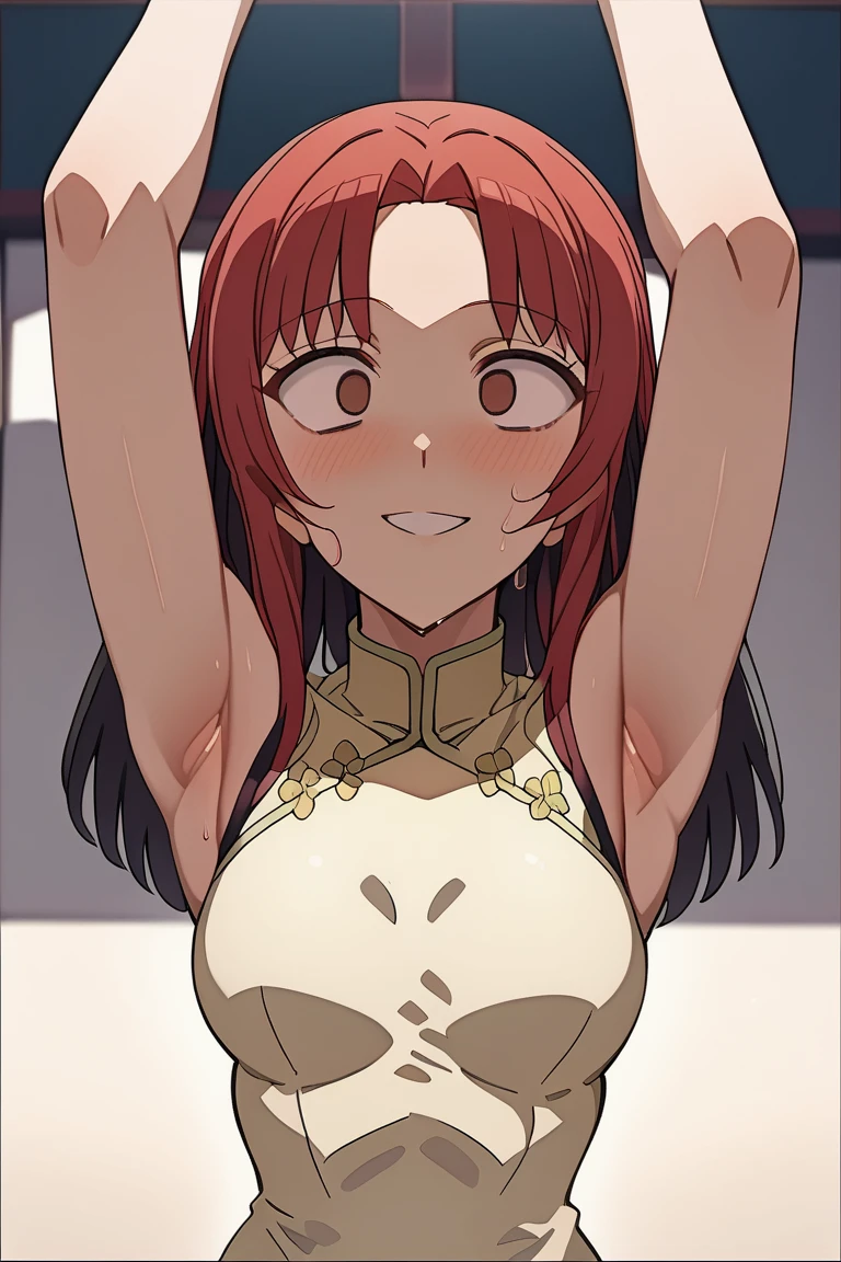 (​masterpiece, top-quality, hight resolution:1.22), (anime screencap,1.5, anime-keyvisual), (ultra_detailed, 4k, UHD:1.2), (photorealistic, pixiv:1.3), the perfect body, NSFW, miyoshi kaya, KizukiAi, light brown hair, high ponytail, orange eyes, parted bangs, forehead, 1girl, solo, closed mouth, blush, (sagging huge breast:1.5, Breasts Apart), (nipples, slim, navel), (Paizuri:1.5), (on back, sleepy), (upper body:1.5, on bed), (perfect detailed anatomy:1.5, beautiful detailed face, beautiful detailed eyes, beautiful skin, perfect detailed arms:1.5), 