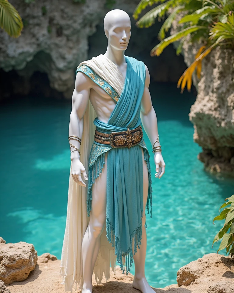 there is a digital painting of a man in a bikini in the water, elven male, skinny male fantasy alchemist, djinn man male demon, male djinn man demon hybrid, trendin on artstation, djinn human hybrid, attractive male deity, skinny male fantasy scientist, male warrior, beautiful male elf, hyperdetailed fantasy character, atlantean warrior