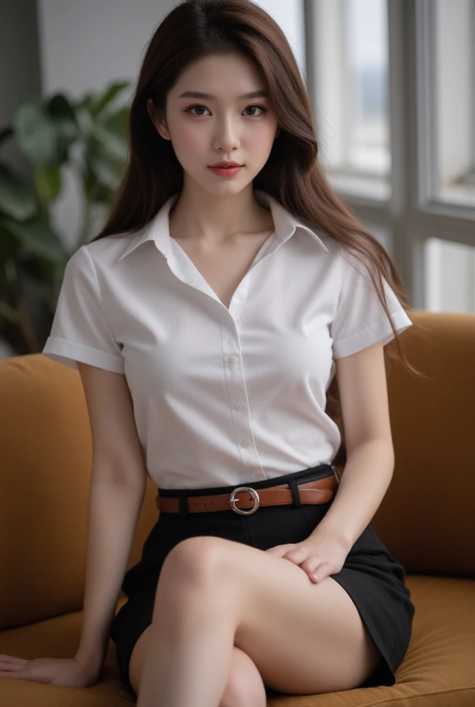 19 years old, female body and male penis are combined as one body, a beautiful face of an actress, tight formal shirt is worn, a large penis is exposed, sitting on a chair in cafe, nsfw, best quality, highly detailed, masterpiece, ultra high res, photo realistic, 8k, japanese