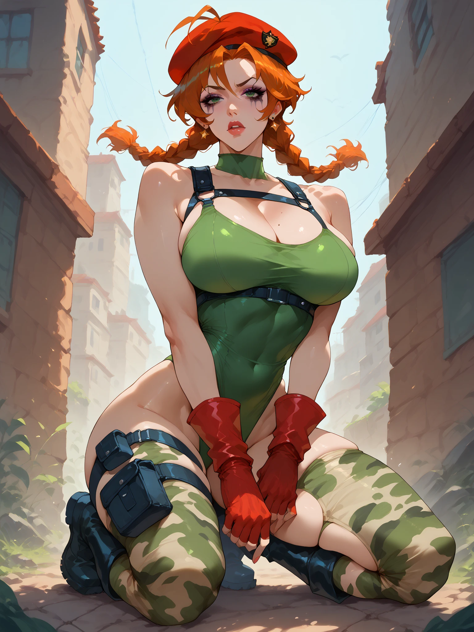 Metal gear 3d art style, junker queen Naked With the quiet metal gear outfit, Vibrant colors