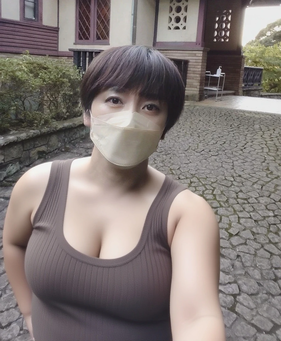 top-quality、超A high resolution、(Photorealsitic:1.4)、(Three Girls、12 year old)、(faded gray hair:1、Twin-tailed)、(huge-breasted、Colossal tits、The areol)、(looking at viewert、a closeup、camp、teepee、masks)
