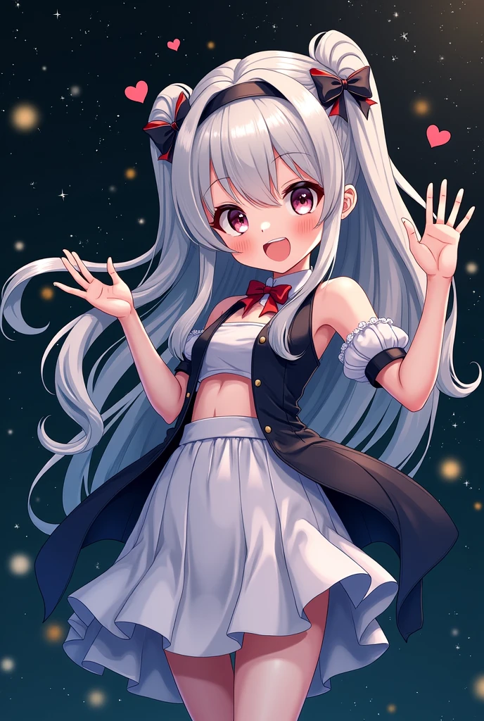 masterpiece,best quality,absurdres,1girl,chibi,wolf ears,yellow long hair,hair over one eye,smile,open mouth,stylish pose,theater dance scene,<lora:GoodHands-vanilla:1>,