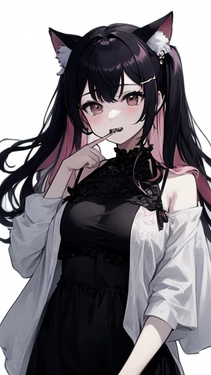 ((Long Straight Black hair)), Perfect face, Choker, Punk earrings, ((Tall)), ((High Quality)), Necklace, ((Mature)), Pretty Eyes, Sharp Nails, Bangs, ((1 Girl)), ((Multiple Earrings)), 1 girl, Spiky Earrings, Adult, Spiked Collar, Thin Eyelashes, Plain Background, Red Colors in Background, Shark Girl, Long Tail, Large Tail, Massive Tail, Shark Tail, ((Black Goth Mini Skirt)), ((White Shirt)), Close Up, Very Short Mini Skirt, Tall, Long Legs, Sexy Thigh Highs, Dynamic Pose, Black Tail, 2 moles under left eye, Lolly Pop,