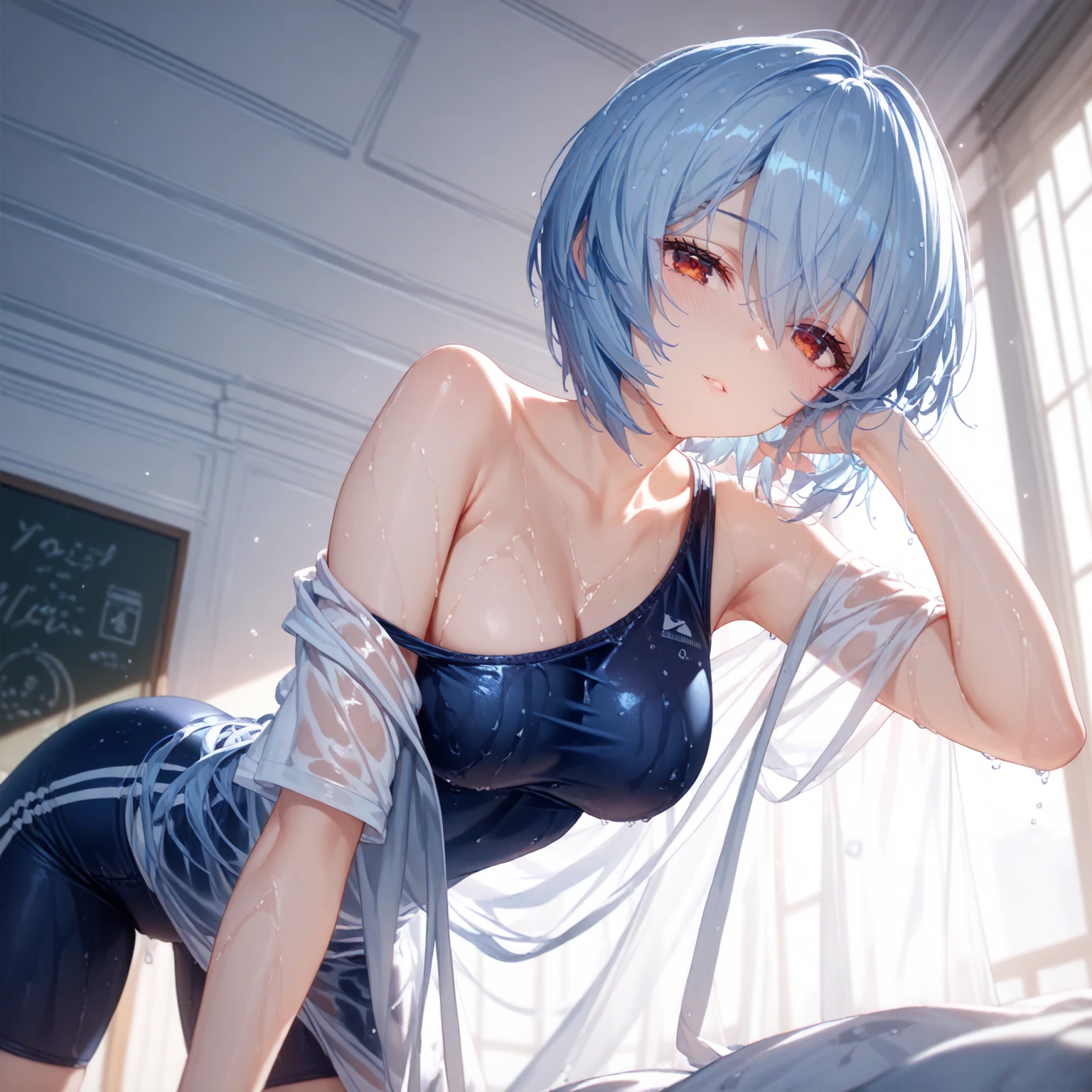 (chibi:1.3)、Absurd, Super detailedな,(In 8K:1.3),Masseter muscle area,(masterpiece:1.2)、(Highest quality)、4K、Super detailed、(Movement Structure:1.4)、(Shining Lights、Atmosphere lighting), High resolution, Best Quality、(One person:1.4),Super detailedな,Bright colors、Treebreak Production Art、(Warm color light source:1.2),High-level image quality、Fine image quality、Intricate details,Volumetric Lighting,Realism BREAK、Profile、 Very beautiful face and eyes, Beautiful images、 Idol face、、(Baby Face:1.4)、natural make up、big eyes、(Big Tits:1.4)、(cleavage :1.3)、(glossy skin :1.5)、 (Schoolyard:1.5)、(kneeling down pose:1.2)、(light blue hair,short hair、blunt bangs、twintails、Red ribbon:1.2:1.2)、(white、detailed clothes features、Tank top、skin tight:1.4)、(detailed clothes features、mini skirt:1.2) (smirk:1.3), (petite:1.4),(detailed clothes features、fullback panties:1.4),(Spread legs:1.4),(shoot from behind:1.5)、nice butt、(from below:1.2),(to lift up one’smini skirt:1.4)